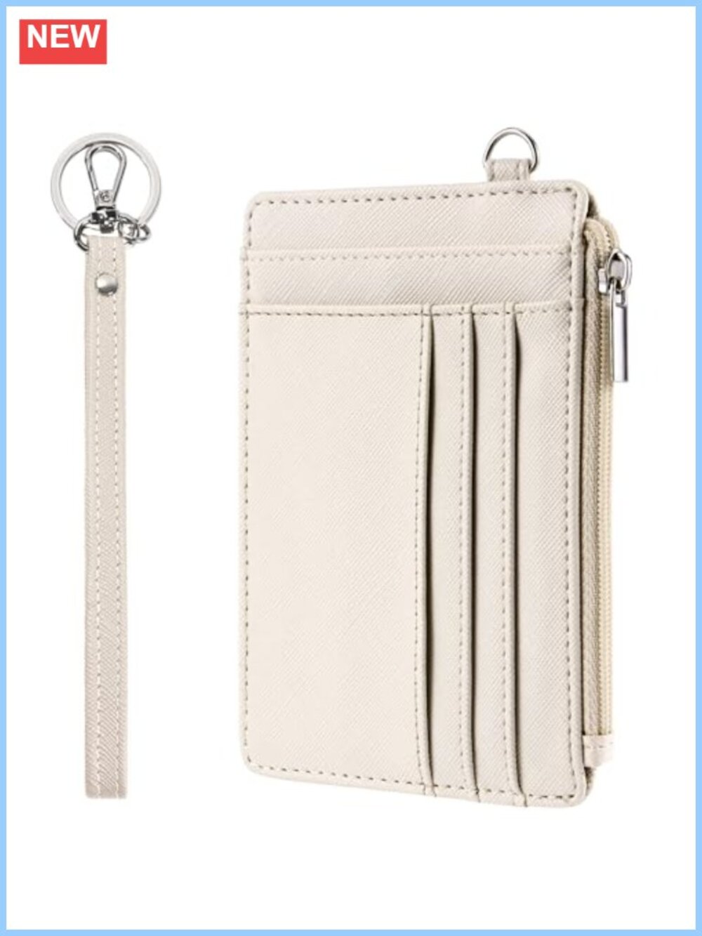 Slim Wristlet Keychain Wallet RFID Credit Card Holder with Zipper Pocket & ID